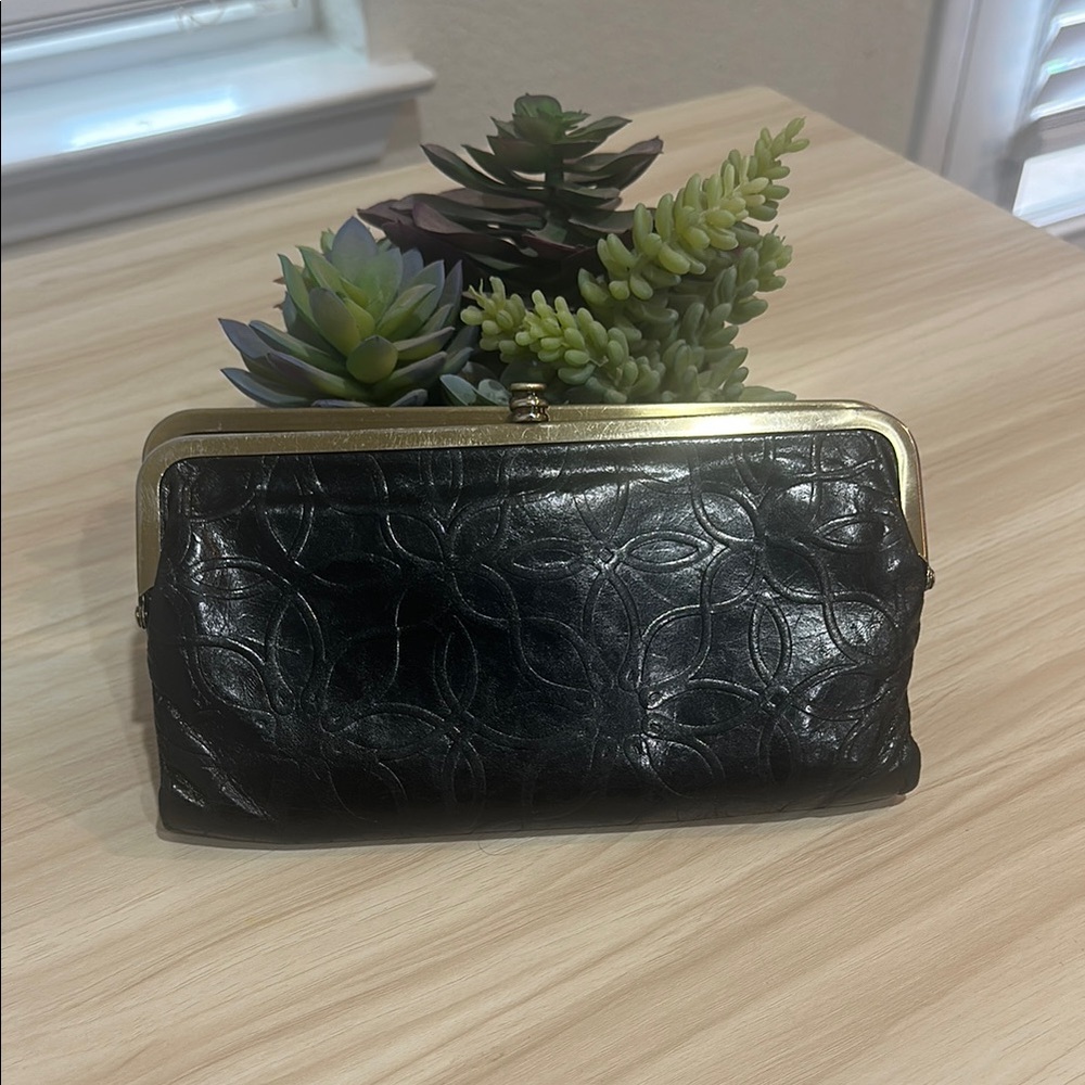 HOBO Black Embossed Wallet with Gold Trim